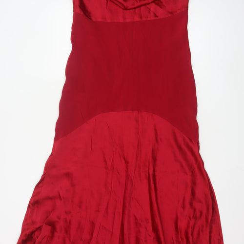 Alexon Women Red Silk Sleeveless Long Fit & Flare Dress Size 14