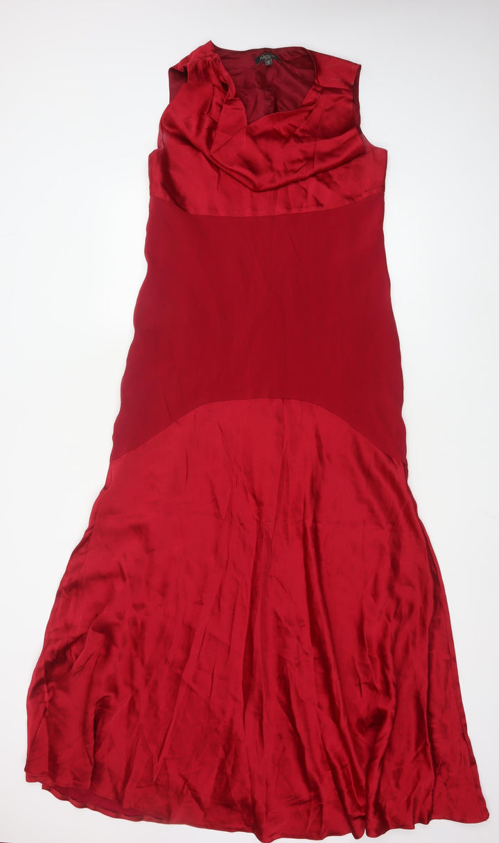 Alexon Women Red Silk Sleeveless Long Fit & Flare Dress Size 14