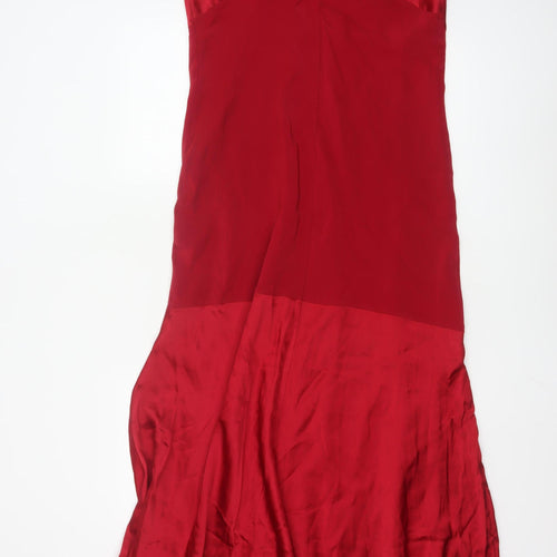 Alexon Women Red Silk Sleeveless Long Fit & Flare Dress Size 14