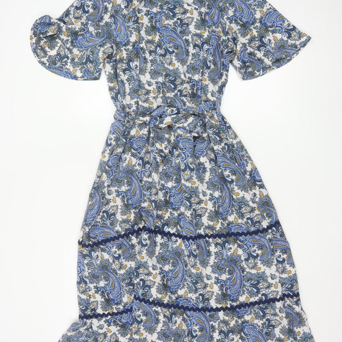 Next Women's Blue Paisley Midi Fit & Flare Dress Size 10