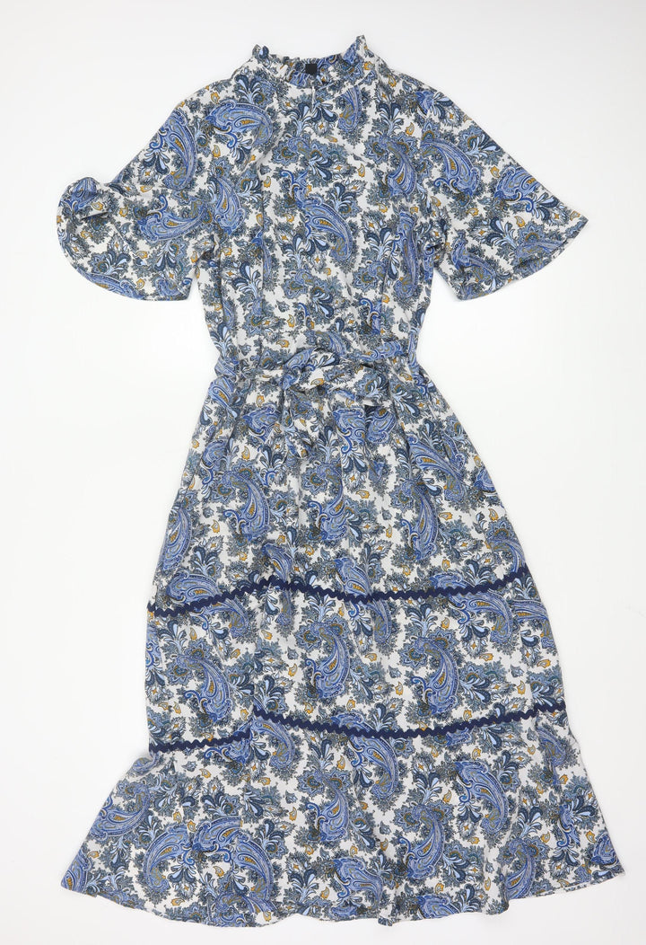 Next Women's Blue Paisley Midi Fit & Flare Dress Size 10