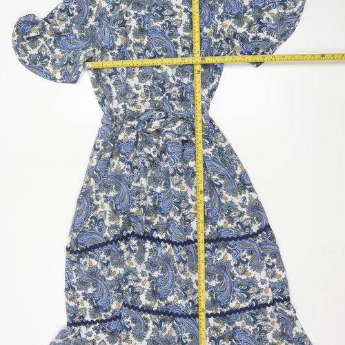 Next Women's Blue Paisley Midi Fit & Flare Dress Size 10
