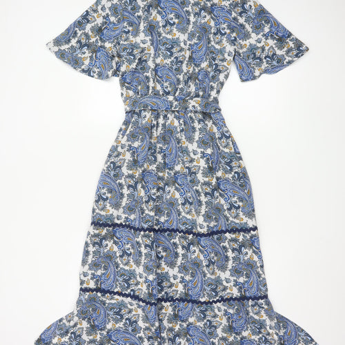 Next Women's Blue Paisley Midi Fit & Flare Dress Size 10