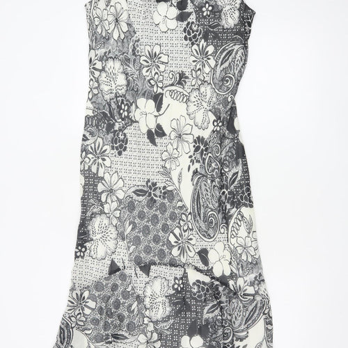 BHS Women’s Black Floral Sleeveless Fit & Flare Knee Length Dress Size 14