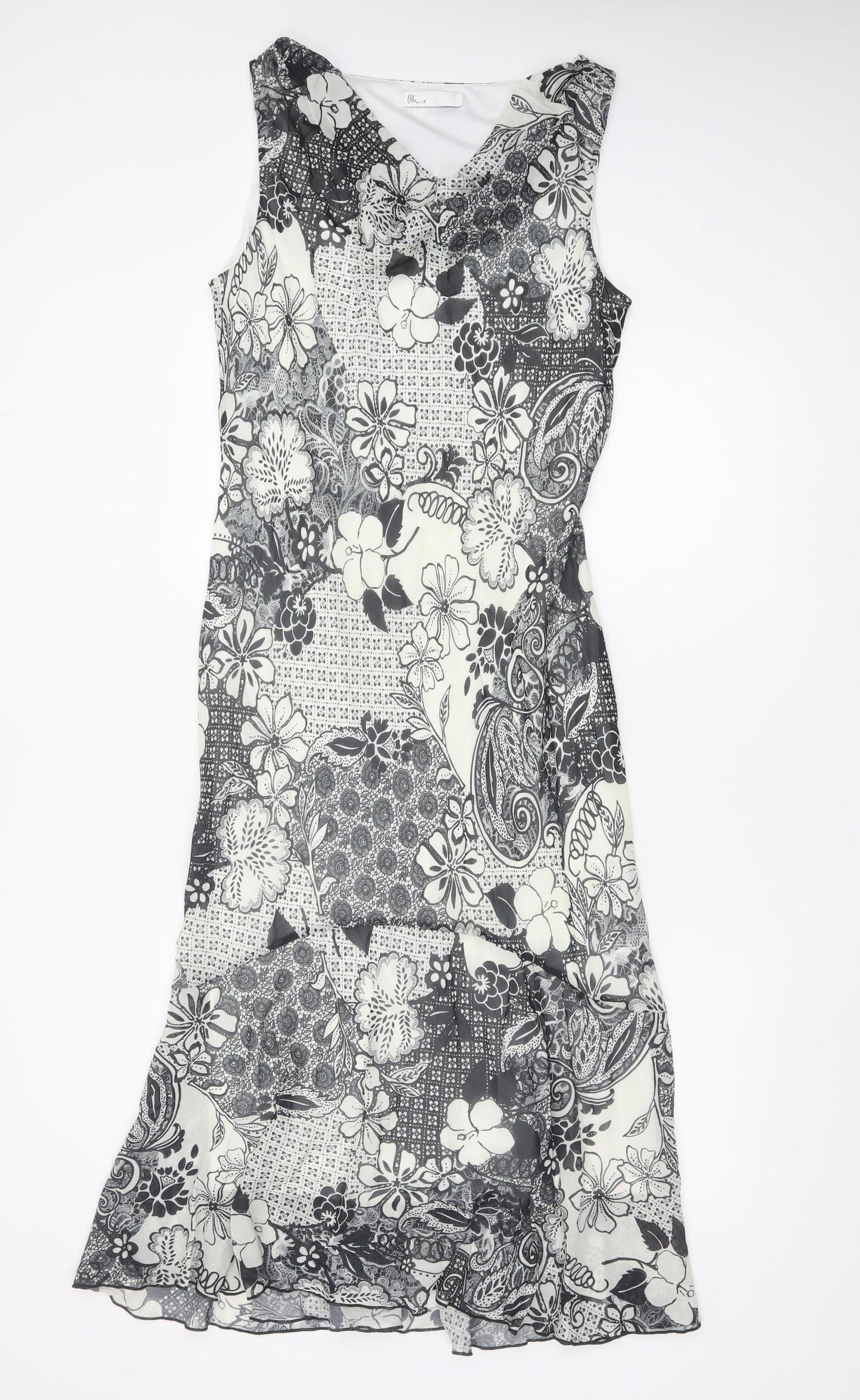 BHS Women’s Black Floral Sleeveless Fit & Flare Knee Length Dress Size 14