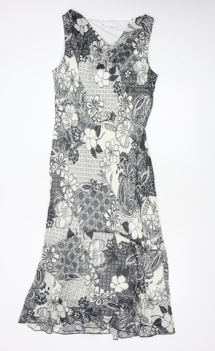 BHS Women’s Black Floral Sleeveless Fit & Flare Knee Length Dress Size 14