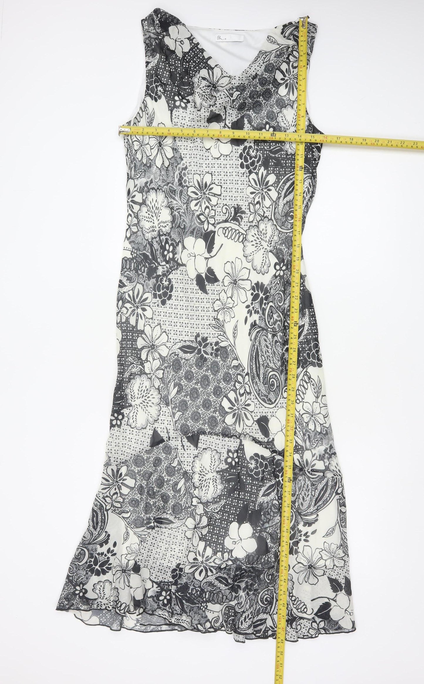 BHS Women’s Black Floral Sleeveless Fit & Flare Knee Length Dress Size 14