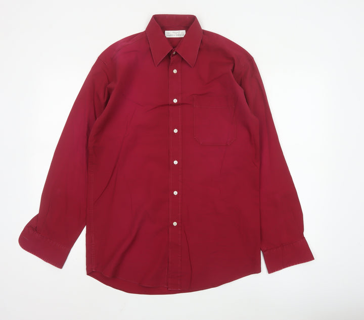 Marks and Spencer St Michael Men's Red 14.5in Long Sleeve Button-Up Shirt