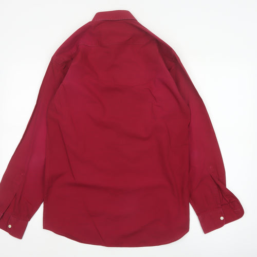 Marks and Spencer St Michael Men's Red 14.5in Long Sleeve Button-Up Shirt