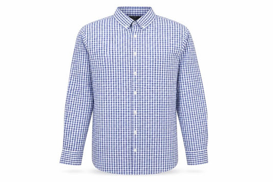 Front view of Marks & Spencer Men's Blue Check Tailored Cotton Button-Up Shirt M