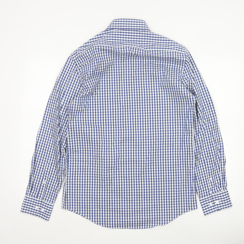 Marks and Spencer Men's Blue Check Tailored Cotton Button-Up Shirt M