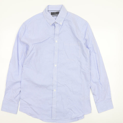 Marks and Spencer Men's Blue Striped Tailored Oxford Cotton Shirt M