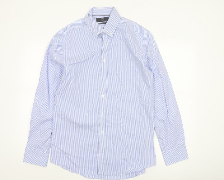 Marks and Spencer Men's Blue Striped Tailored Oxford Cotton Shirt M