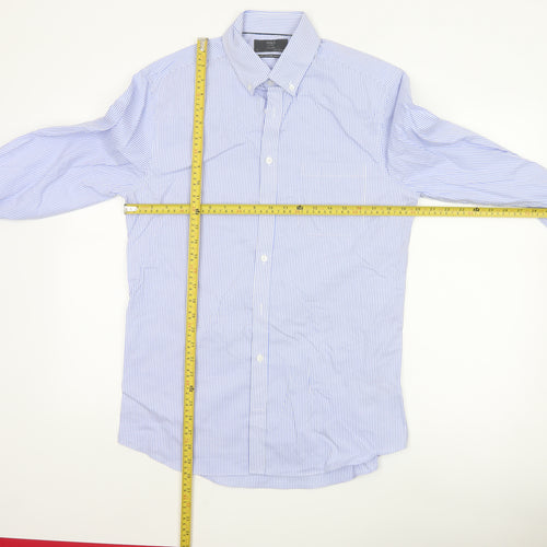 Marks and Spencer Men's Blue Striped Tailored Oxford Cotton Shirt M