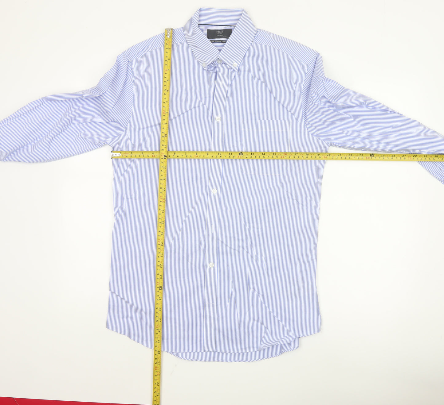 Marks and Spencer Men's Blue Striped Tailored Oxford Cotton Shirt M