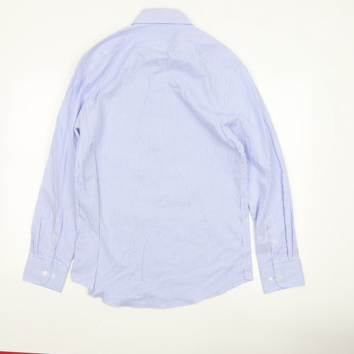 Marks and Spencer Men's Blue Striped Tailored Oxford Cotton Shirt M