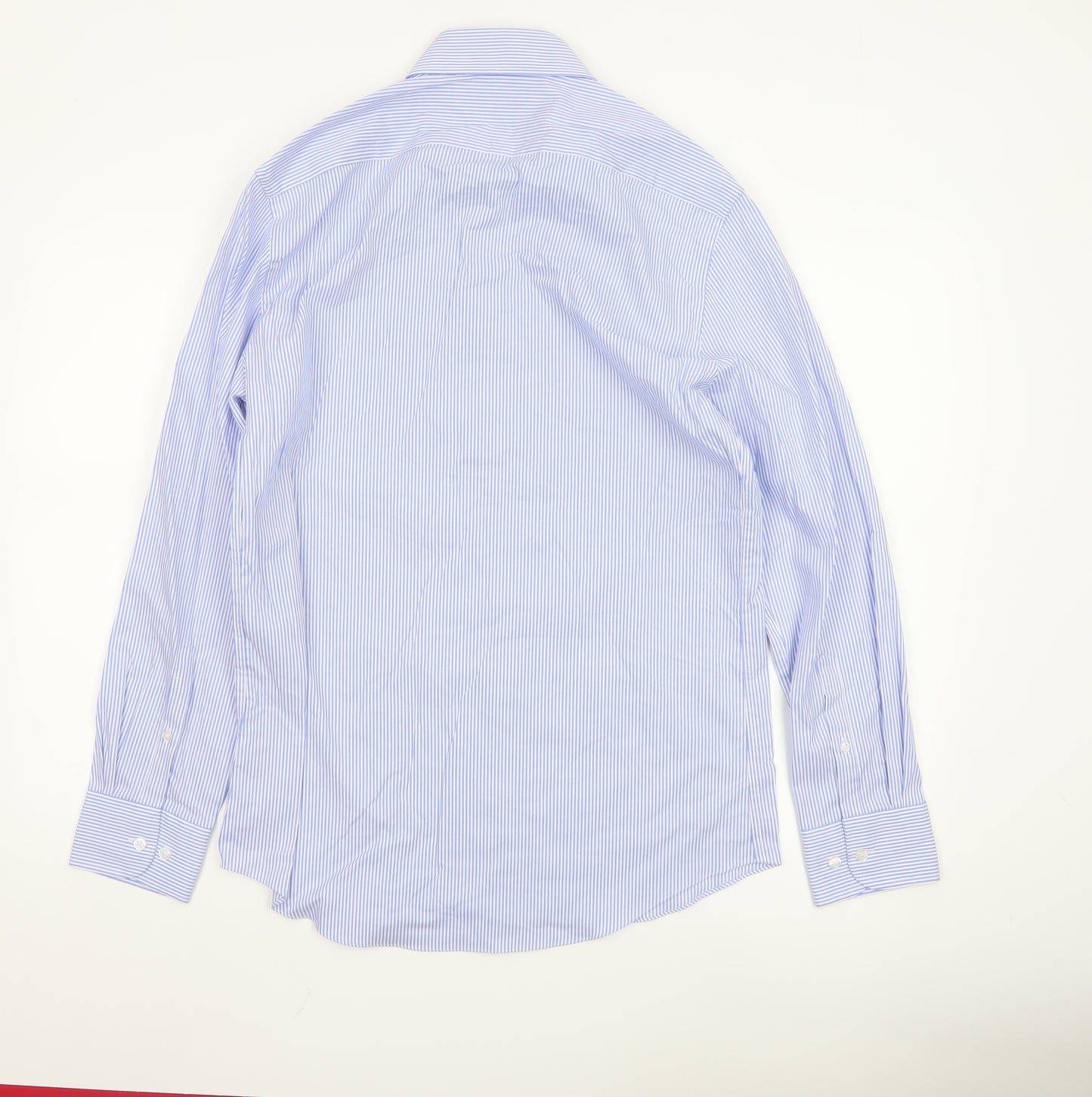 Marks and Spencer Men's Blue Striped Tailored Oxford Cotton Shirt M