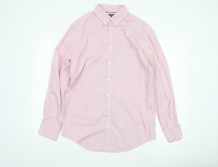 Marks and Spencer Men’s Pink Striped Tailored Cotton Oxford Shirt M