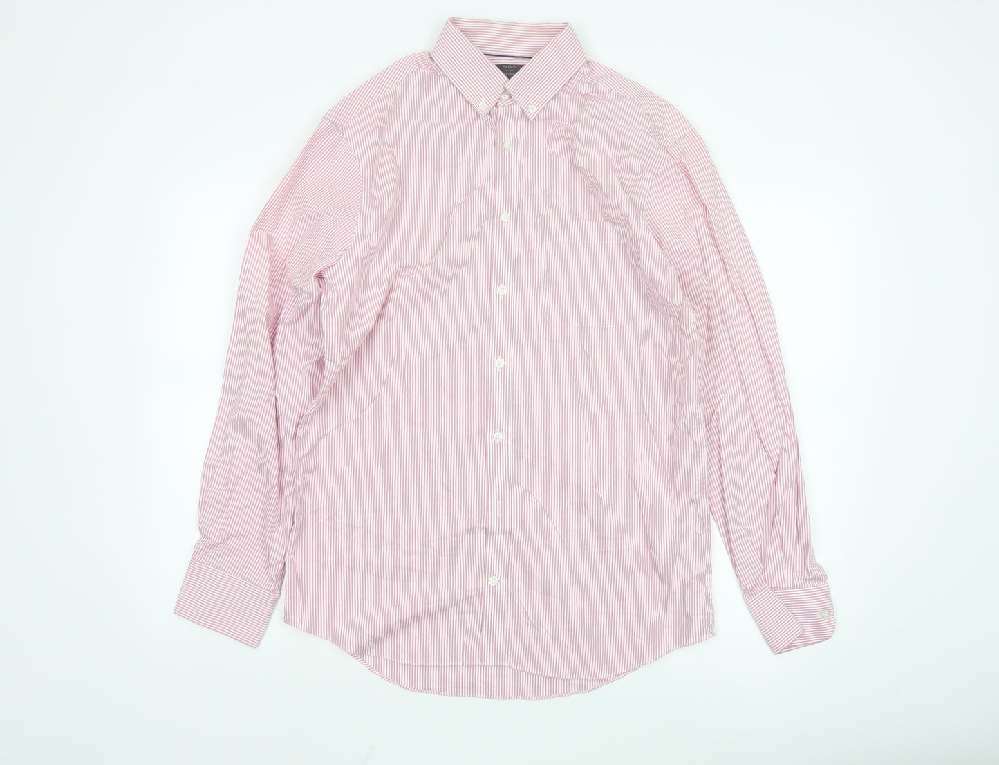 Marks and Spencer Men’s Pink Striped Tailored Cotton Oxford Shirt M