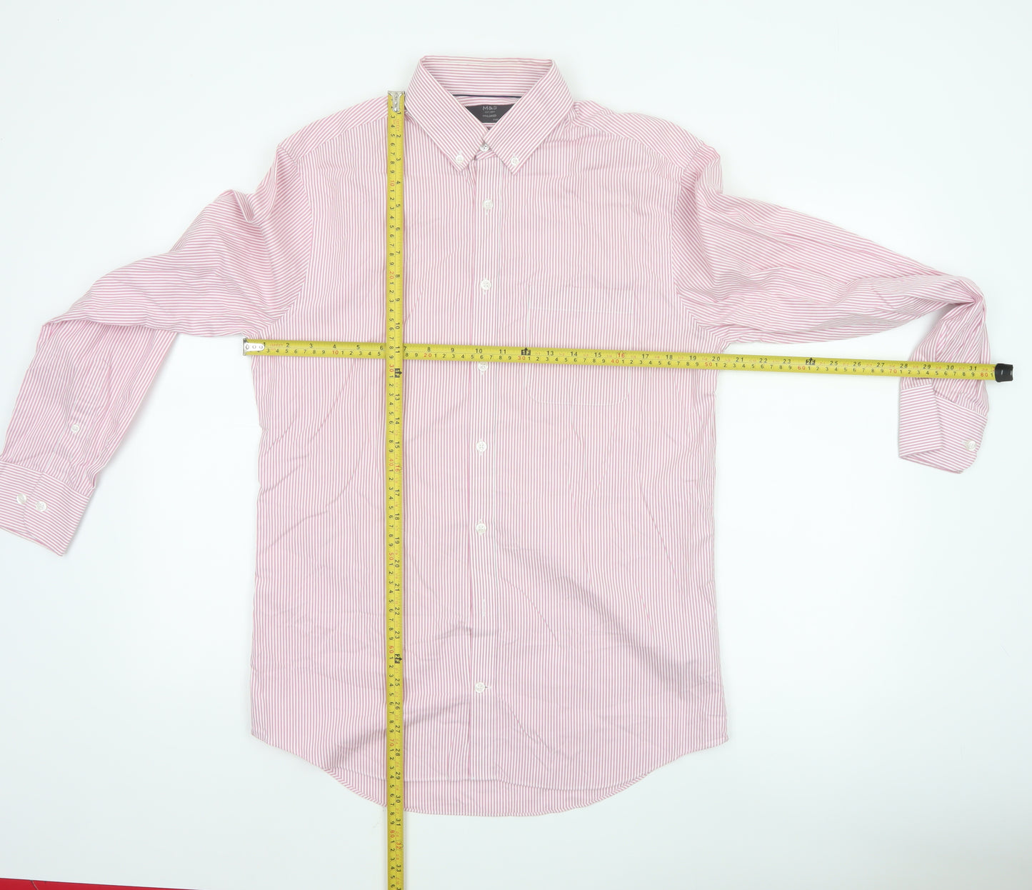 Marks and Spencer Men’s Pink Striped Tailored Cotton Oxford Shirt M