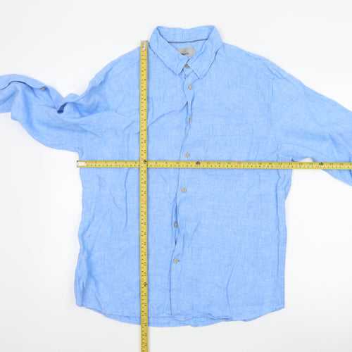 Marks and Spencer Men's Blue Regular Fit Pure Linen Shirt M