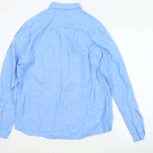 Marks and Spencer Men's Blue Regular Fit Pure Linen Shirt M