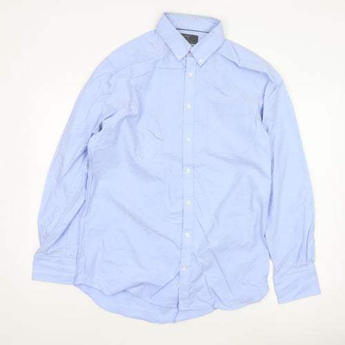 Marks and Spencer Men's Blue Cotton Oxford Long Sleeve Shirt L
