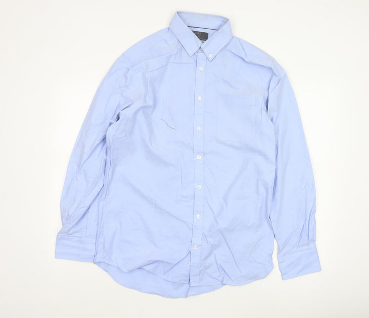Marks and Spencer Men's Blue Cotton Oxford Long Sleeve Shirt L