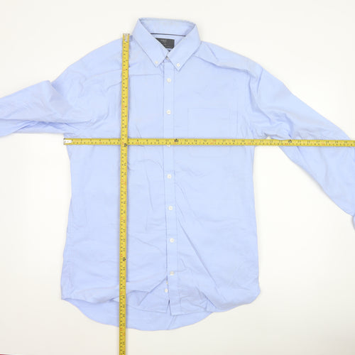 Marks and Spencer Men's Blue Cotton Oxford Long Sleeve Shirt L
