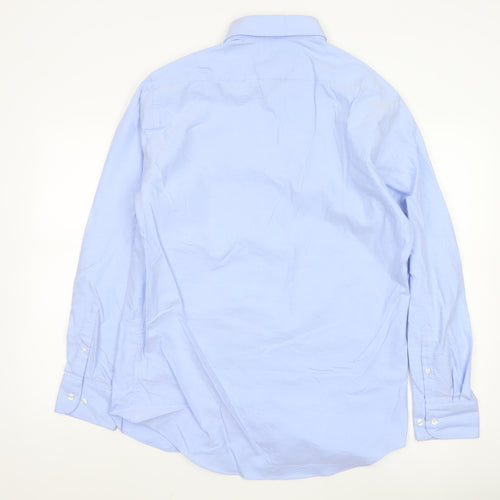 Marks and Spencer Men's Blue Cotton Oxford Long Sleeve Shirt L
