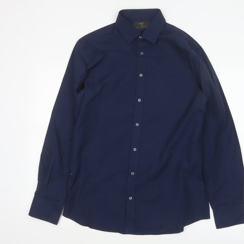 Marks and Spencer Men's Blue Slim Fit Long Sleeve Button-Up Shirt 15.5