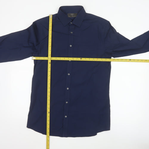 Marks and Spencer Men's Blue Slim Fit Long Sleeve Button-Up Shirt 15.5