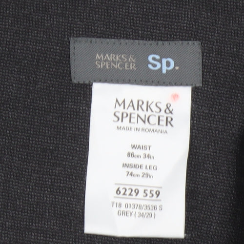 Marks and Spencer Men's Grey Regular Fit Stretch Trousers 34W 29L