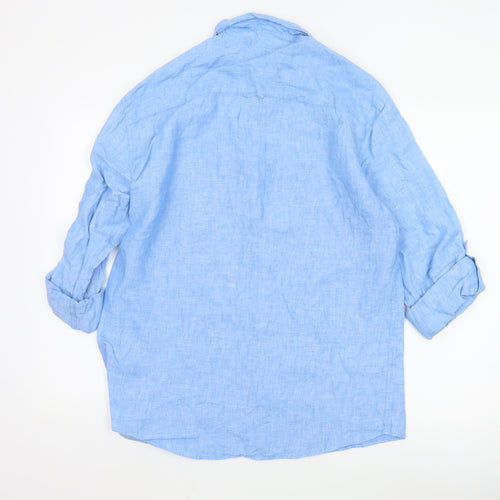 Marks and Spencer Men Blue Linen Regular Fit Long Sleeve Shirt M