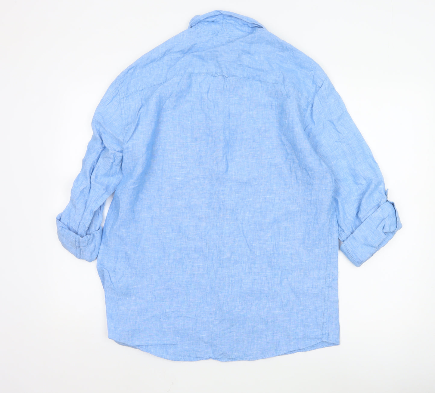 Marks and Spencer Men Blue Linen Regular Fit Long Sleeve Shirt M