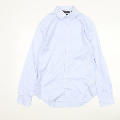 Marks and Spencer Men Blue Slim Fit Long Sleeve Cotton Shirt Size 15
