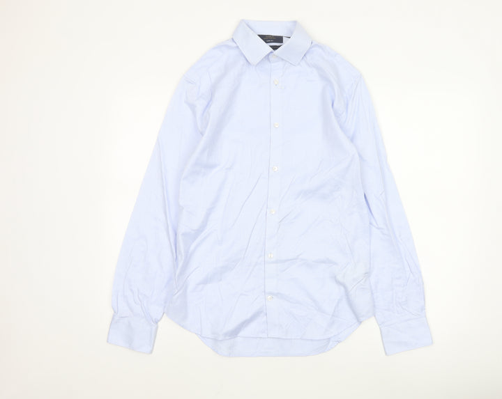 Marks and Spencer Men Blue Slim Fit Long Sleeve Cotton Shirt Size 15