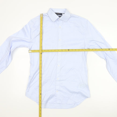 Marks and Spencer Men Blue Slim Fit Long Sleeve Cotton Shirt Size 15