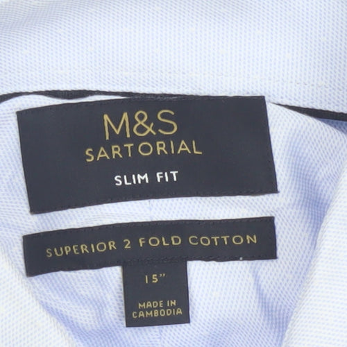 Marks and Spencer Men Blue Slim Fit Long Sleeve Cotton Shirt Size 15