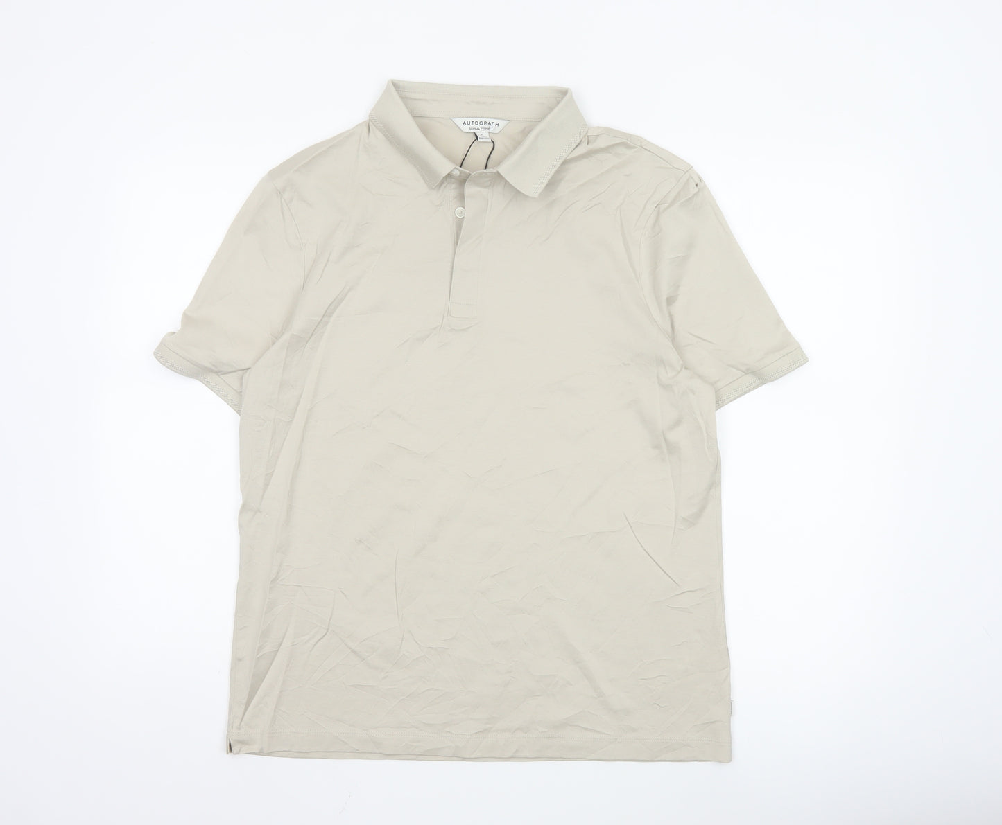 Marks and Spencer Men's Beige Supima Cotton Polo Shirt L