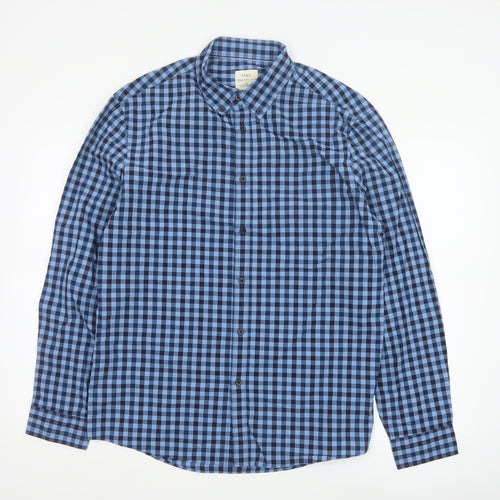 Marks and Spencer Men's Blue Check Regular Fit Cotton Shirt M