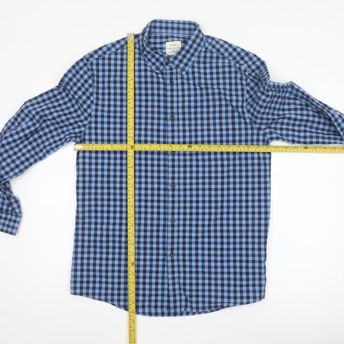 Marks and Spencer Men's Blue Check Regular Fit Cotton Shirt M