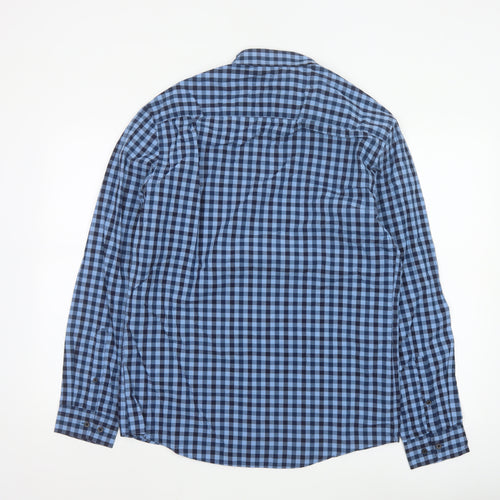 Marks and Spencer Men's Blue Check Regular Fit Cotton Shirt M
