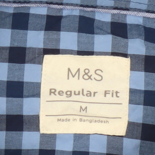 Marks and Spencer Men's Blue Check Regular Fit Cotton Shirt M