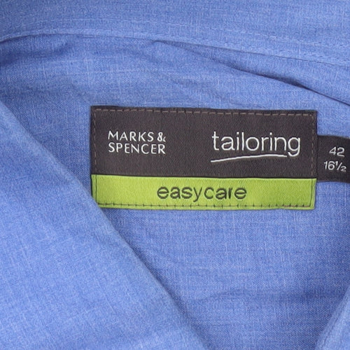 Marks and Spencer Blue Easy Care Long Sleeve Shirt Men's 16.5in 42in