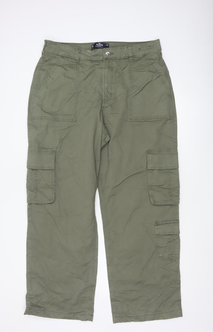 Hollister Womens Khaki Cargo Trousers Size 16L High Rise Cotton Blend