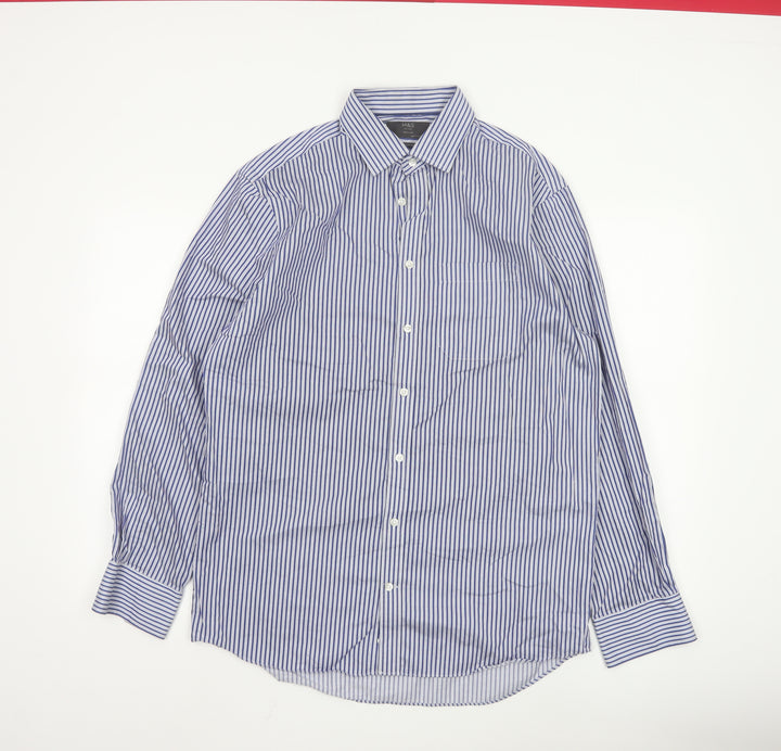 Marks and Spencer Men’s Blue Striped 15.5in Regular Fit Cotton Shirt