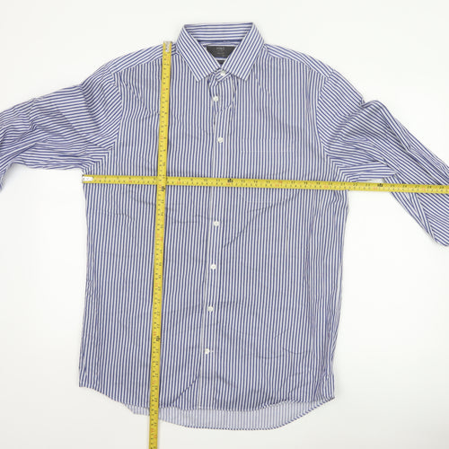 Marks and Spencer Men’s Blue Striped 15.5in Regular Fit Cotton Shirt