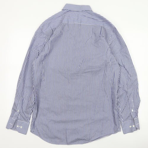 Marks and Spencer Men’s Blue Striped 15.5in Regular Fit Cotton Shirt