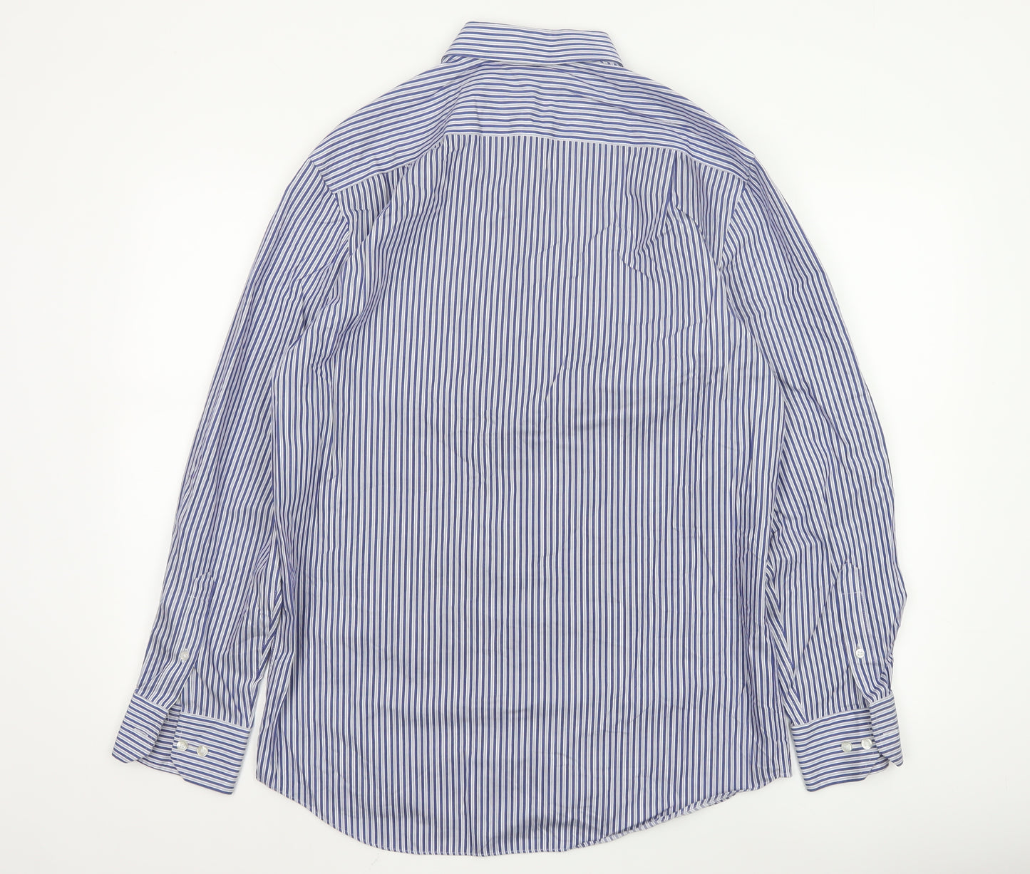 Marks and Spencer Men’s Blue Striped 15.5in Regular Fit Cotton Shirt